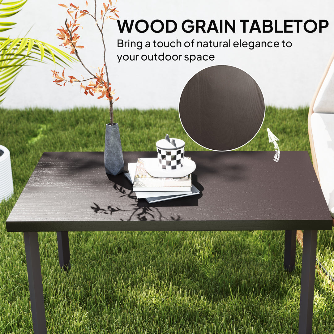 Metal Garden Coffee Table, Rectangular Outdoor Side Table with Woodgrain Tabletop, Foot Pads for Outside, Garden, Balcony, Porch, 95 x 55 x 46cm, Brown