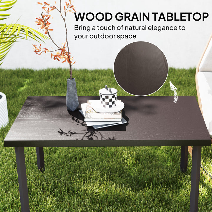 Metal Garden Coffee Table, Rectangular Outdoor Side Table with Woodgrain Tabletop, Foot Pads for Outside, Garden, Balcony, Porch, 95 x 55 x 46cm, Brown