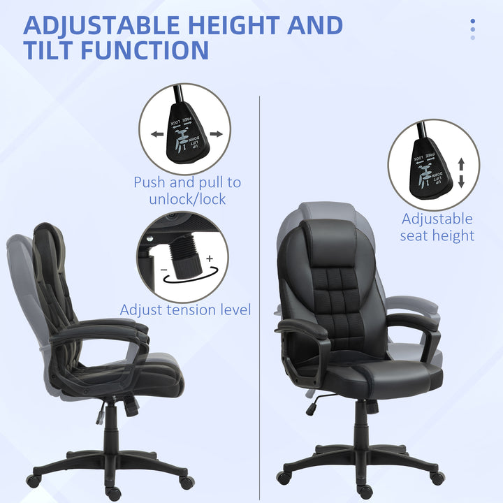 HOMCOM Executive Office Chair, PU Leather High Back Desk Chair, Swivel Computer Chair with Adjustable Height and Tilt Function, Black