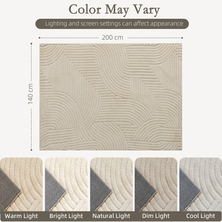 Modern Geometric Rug, Thick Plush, Non-Slip, 200 x 140 cm, Cream, Livi
