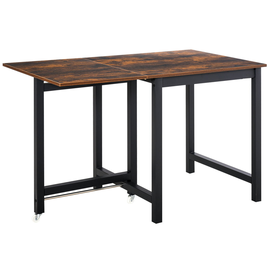 Folding Dining Table, Industrial Drop Leaf Table with Wheels and Metal Frame for Kitchen, Dining Room, Space Saving, Rustic Brown