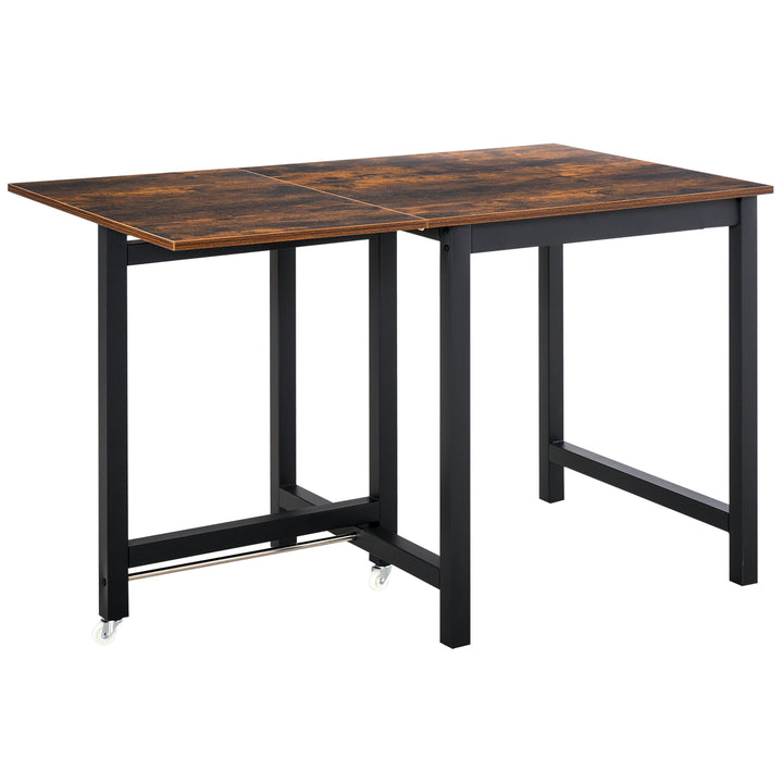 Folding Dining Table, Industrial Drop Leaf Table with Wheels and Metal Frame for Kitchen, Dining Room, Space Saving, Rustic Brown