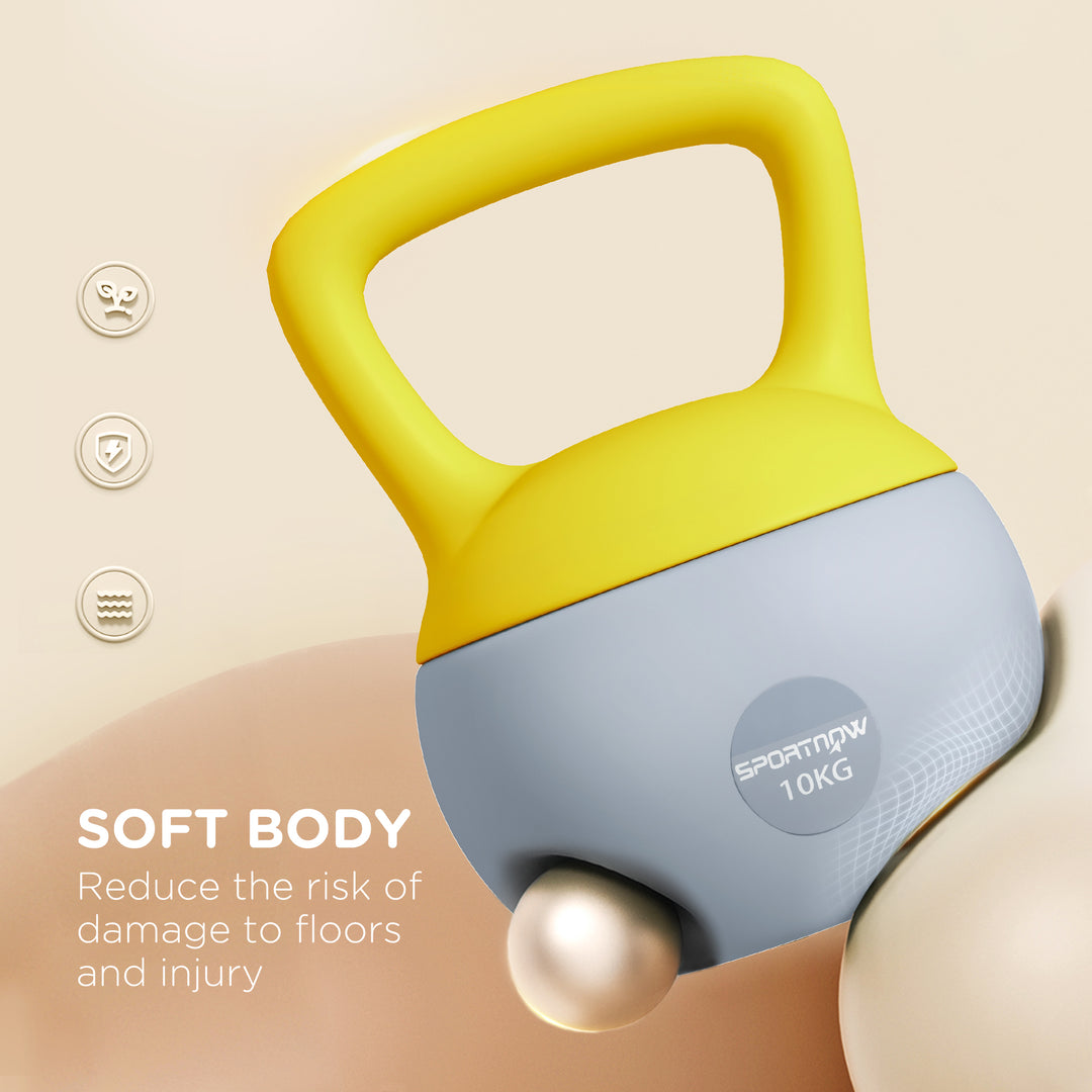 SPORTNOW 10KG Soft Kettlebell, Kettlebell with Non-Slip Handle for Home Gym, Weight Lifting, Strength Training, Yellow/Grey