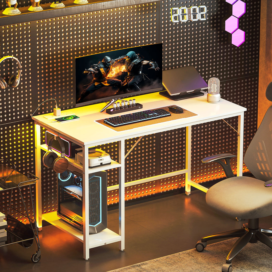 Computer Desk, with Power Sockets - White