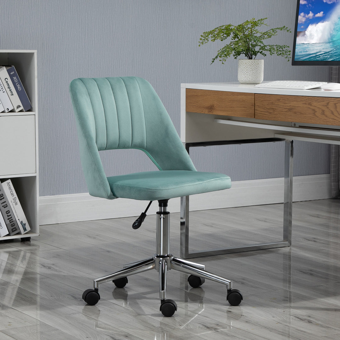 Mid Back Office Chair Velvet Fabric Swivel Scallop Shape Computer Desk Chair for Home Study Bedroom Green