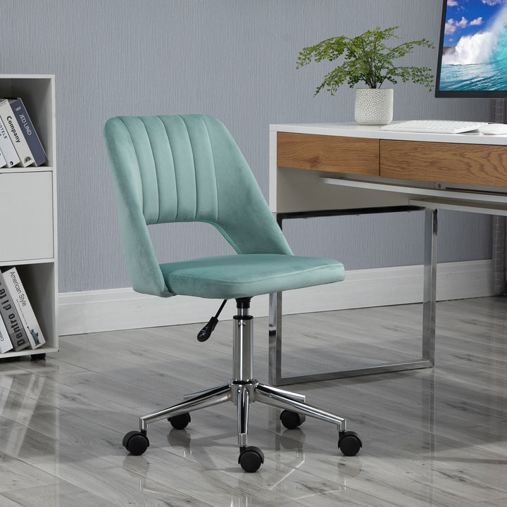 Mid Back Office Chair Velvet Fabric Swivel Scallop Shape Computer Desk Chair for Home Study Bedroom Green
