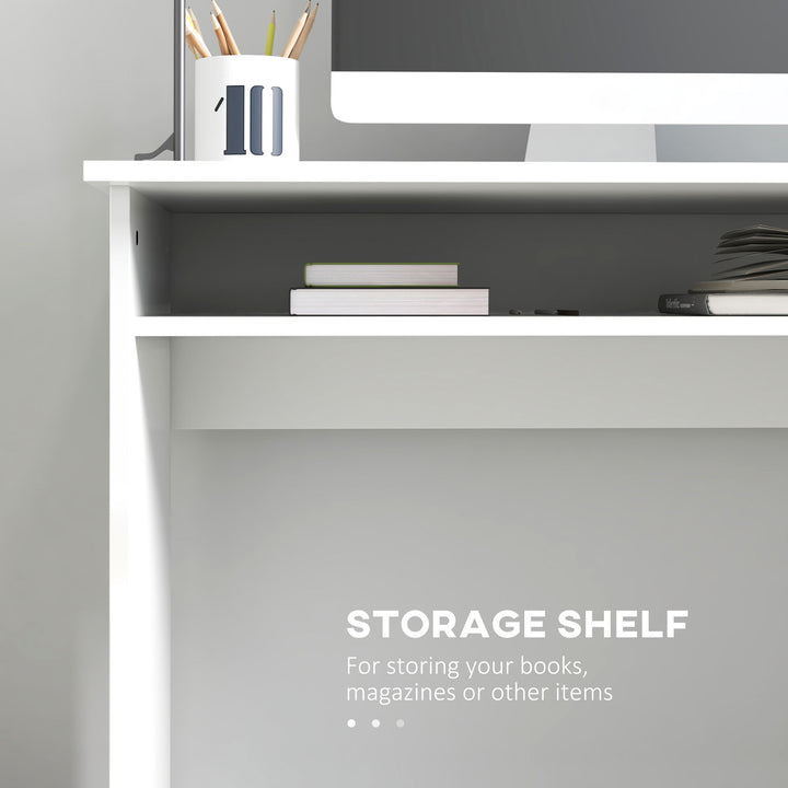 90 x 50cm Computer Table, Modern Home Office Desk, Small Writing Desk with Storage Shelf, High Gloss White