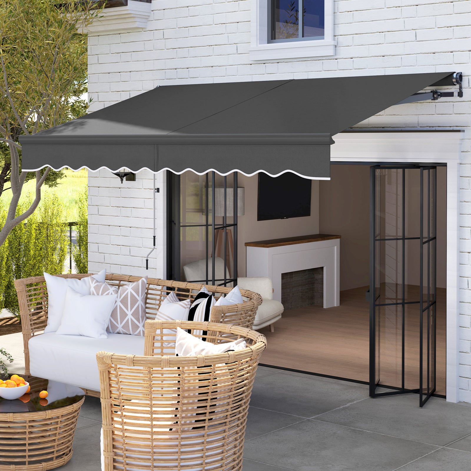 3 x 2.5m Electric Awning with Remote Controller, Aluminium Frame DIY Retractable Awning, UV30+ Sun Shade Canopy for Garden Patio Deck Door Window, Dark Grey
