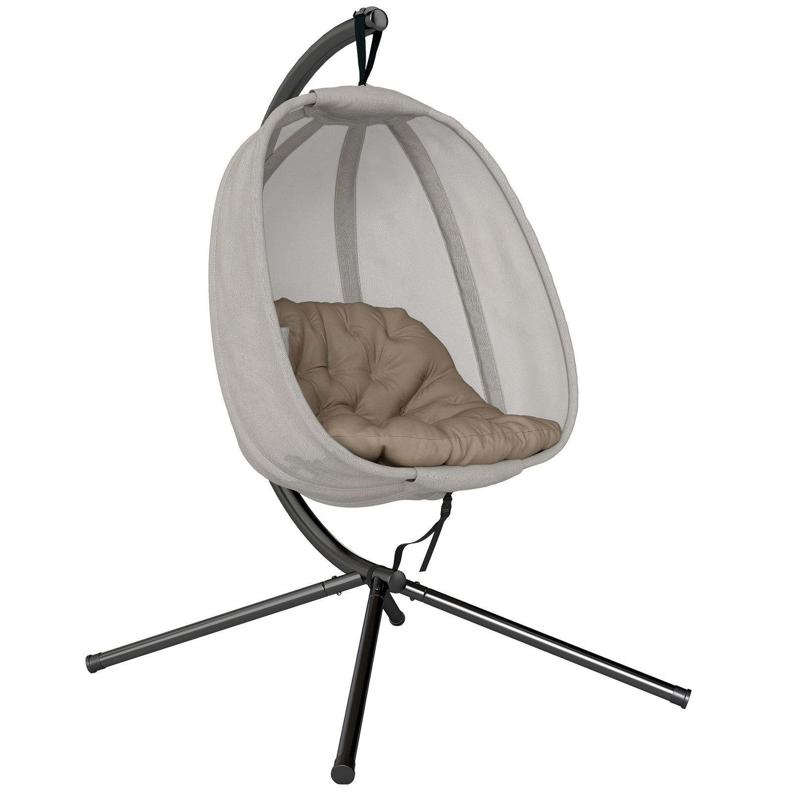 Hanging Egg Chair, Folding Texteline Swing Hammock with Side Pocket, Cushion and Stand for Indoor Outdoor, Patio Garden Furniture, Khaki