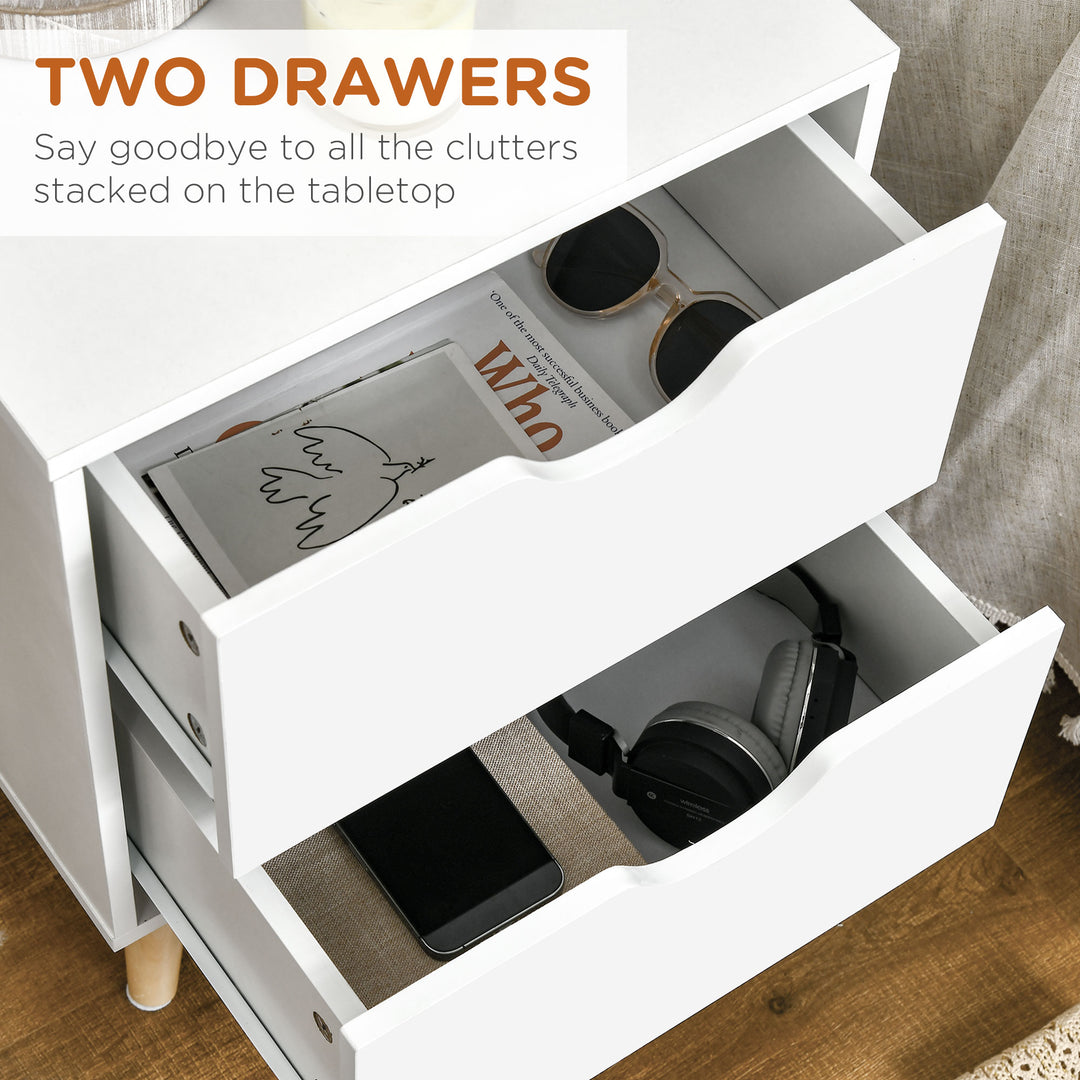 MCL Bedside Table, Bedside Cabinet with 2 Drawers, Side End Table with Pine Wood Legs for Bedroom Living Room, White