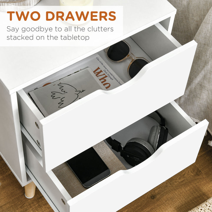 MCL Bedside Table, Bedside Cabinet with 2 Drawers, Side End Table with Pine Wood Legs for Bedroom Living Room, White