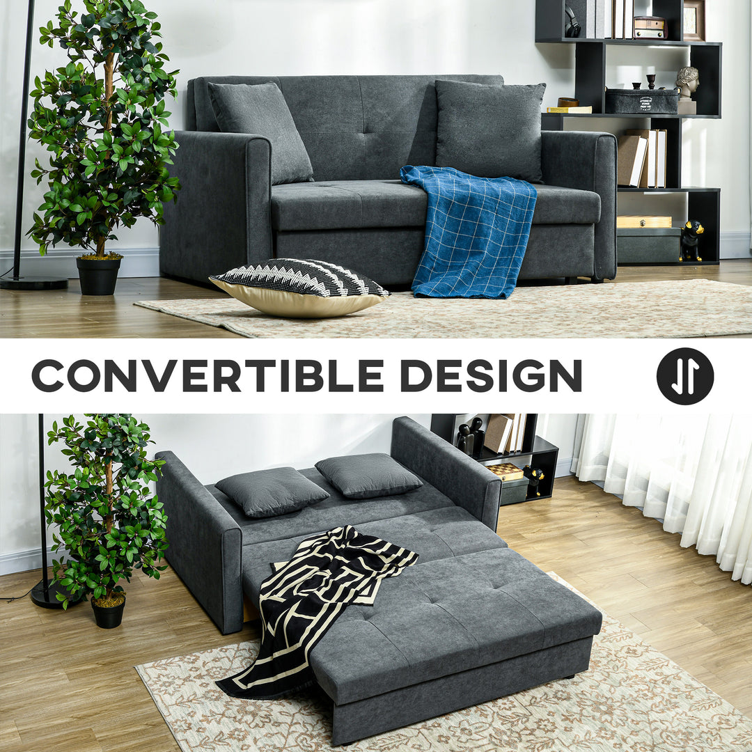 2 Seater Sofa Bed, Convertible Bed Settee, Modern Velvet Loveseat Sofa Couch with 2 Cushions, Hidden Storage for Living Room, Guest Room, Dark Grey