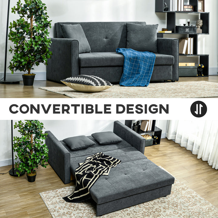 2 Seater Sofa Bed, Convertible Bed Settee, Modern Velvet Loveseat Sofa Couch with 2 Cushions, Hidden Storage for Living Room, Guest Room, Dark Grey