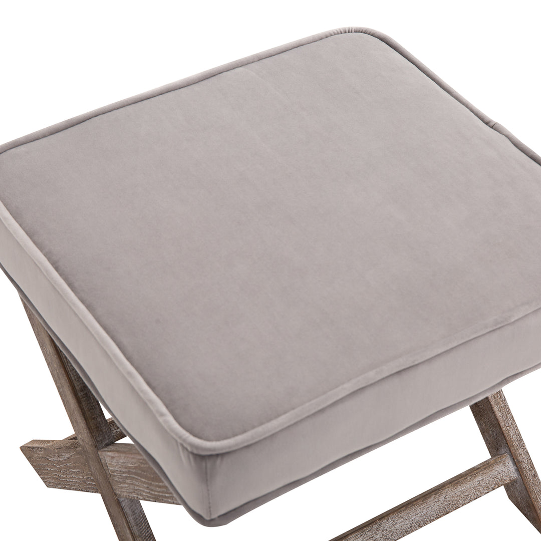 HOMCOM Padded Footstool with Velvet Cover and X Leg Chair, Shabby Chic Footrest, Solid Rubber Wood, 49.5 x 45 x 41 cm, Grey