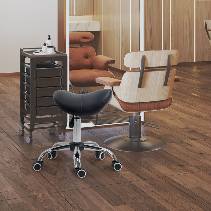 MCL Cosmetic Stool 360° Rotate Height Adjustable Salon Massage Spa Chair Hydraulic Rolling Faux Leather Saddle Stool Mobility, Black