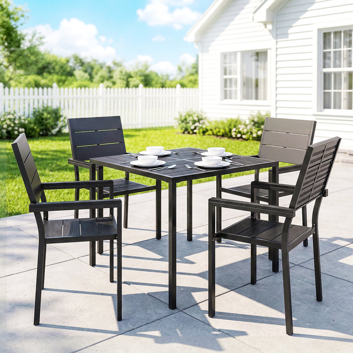 5 Pieces Garden Dining Set, Garden Table and Chairs Set for 4 with Squ