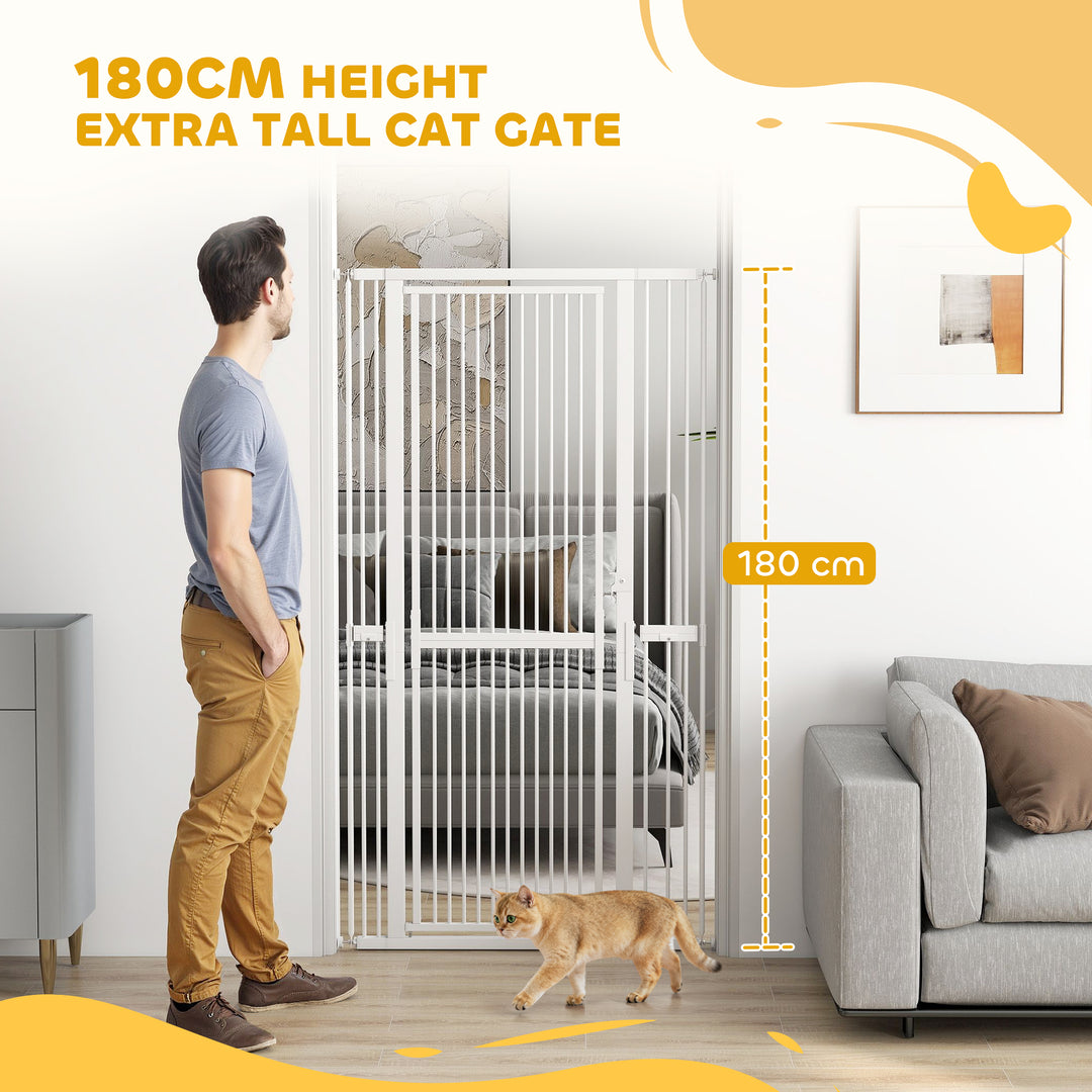 180cm Extra Tall Pet Gate with 3.5 cm Narrow Gap, Pressure Mounted No Drilling Cat Gate for Doorways, 76-104cm Width