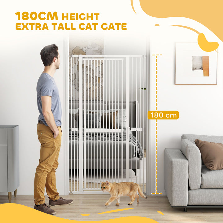 180cm Extra Tall Pet Gate with 3.5 cm Narrow Gap, Pressure Mounted No Drilling Cat Gate for Doorways, 76-104cm Width