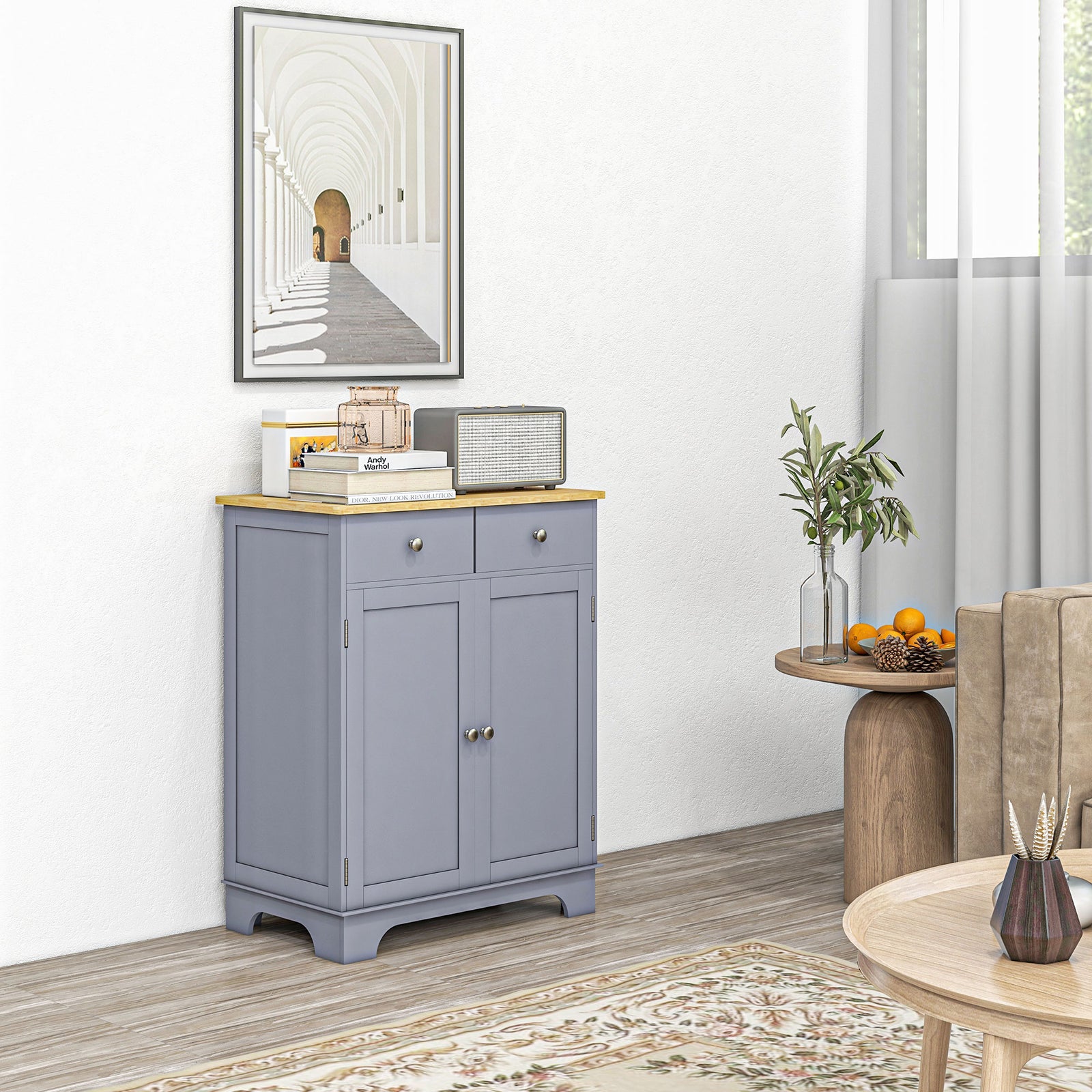 Side Storage Multi-use Sideboard Table Kitchen Floor Cabinet with Soli