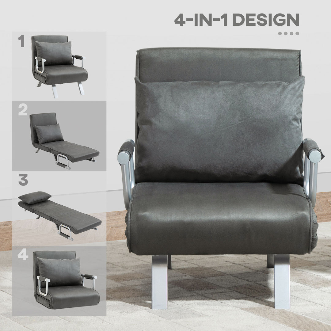 4-in-1 Faux Suede Chair Bed - Grey
