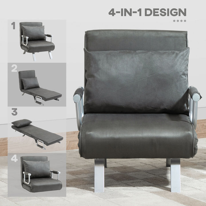 4-in-1 Faux Suede Chair Bed - Grey