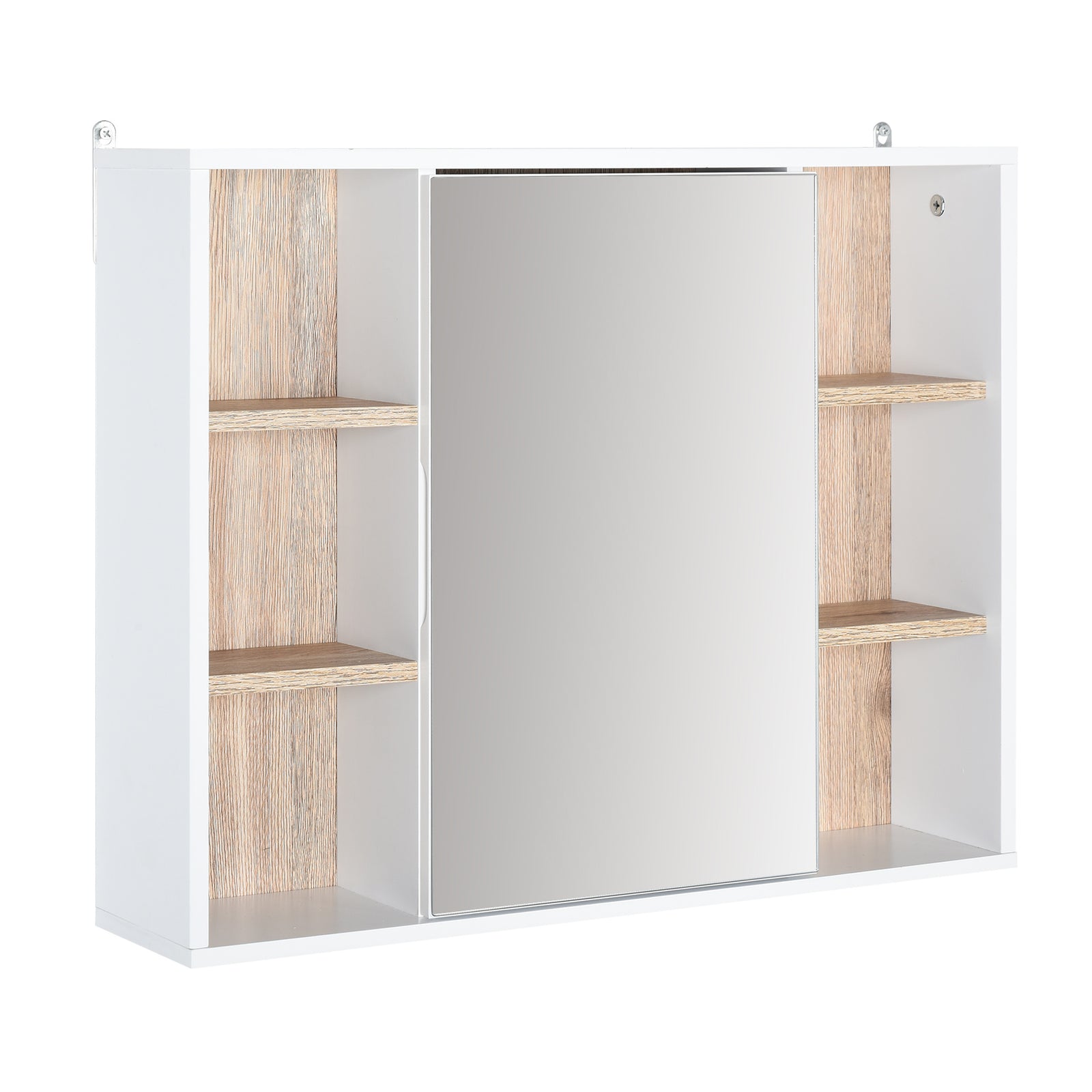 Bathroom Mirror Cabinet, Wall Mounted Storage Cabinet with Open Cupboard and Adjustable Shelf, White