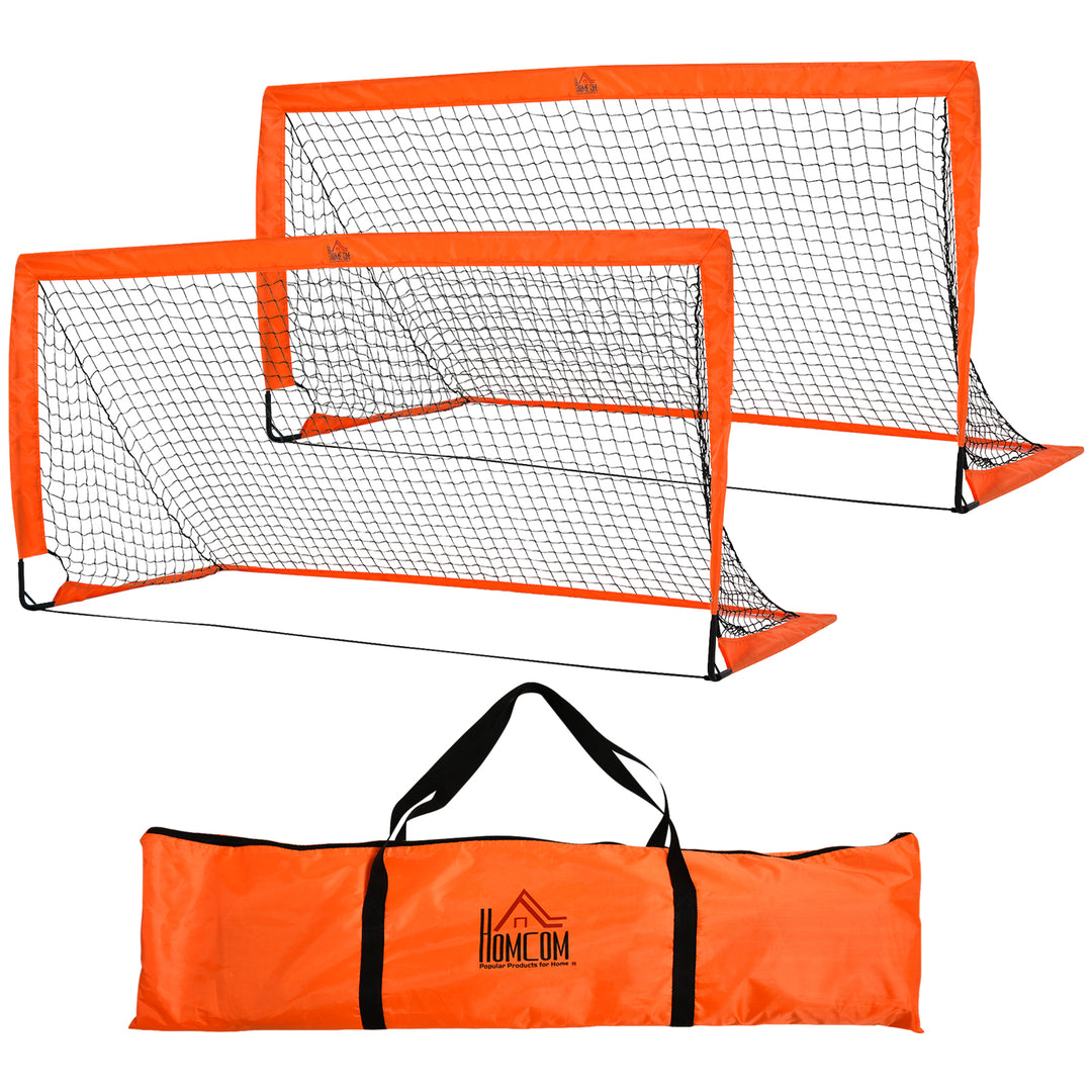 Set of 2 Football Goal Net 6 x 3 ft Foldable Outdoor Sport Training Teens Adults Football with Carrying Bag Orange
