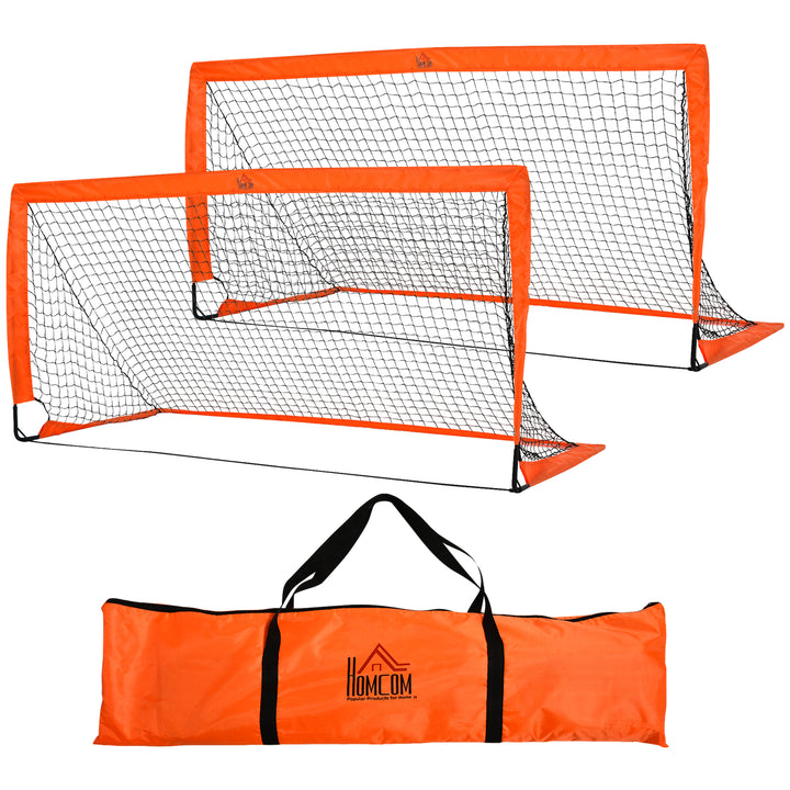 Set of 2 Football Goal Net 6 x 3 ft Foldable Outdoor Sport Training Teens Adults Football with Carrying Bag Orange