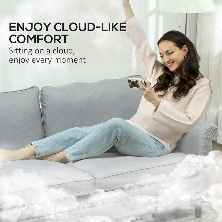 3 Seater Sofa, Modern Fabric Sofa Couch with Spring Cushion, Rubber Wood Legs, 191cm Upholstered Settee for Living Room, Bedroom, Home Office, Guest Room, Grey
