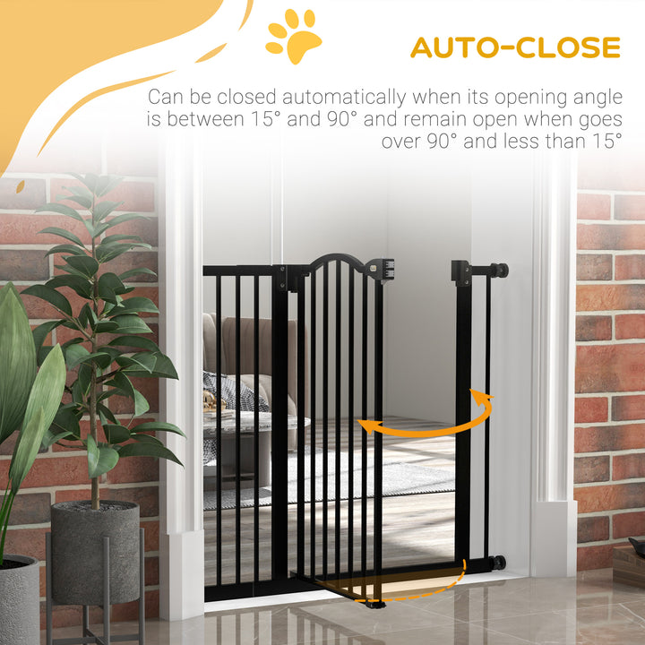 PawHut Metal 74-94cm Adjustable Pet Gate Safety Barrier w/ Auto-Close Door Black | Aosom UK