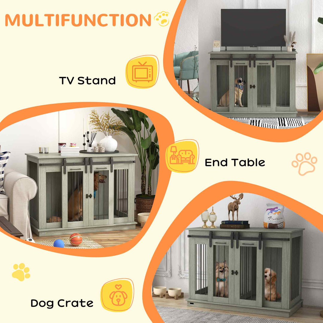 Dog Crate Furniture for Large Dogs, Double Dog Cage for Small Dogs, with Divider - Grey