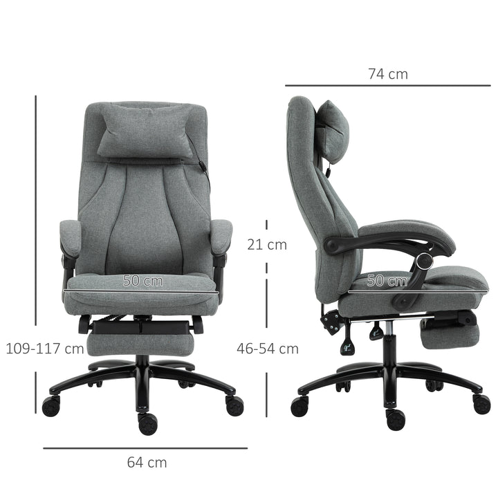 Office Chair, Fabric Desk Chair with Adjustable Massage Pillow, USB Power and Retractable Footrest, High Back, 360° Swivel, for Home, Grey