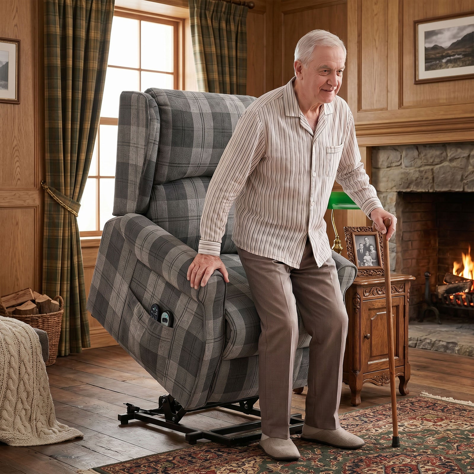 Power Lift Recliner Chair with Vibration Massage, Heat, Checked Lift C