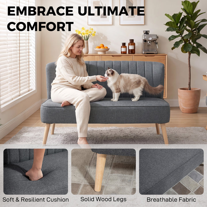 2 Seater Sofa for Living Room, Modern Linen-Look Fabric Couch - view 6