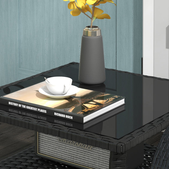 Two-tier PE Rattan Square Coffee Table - Black