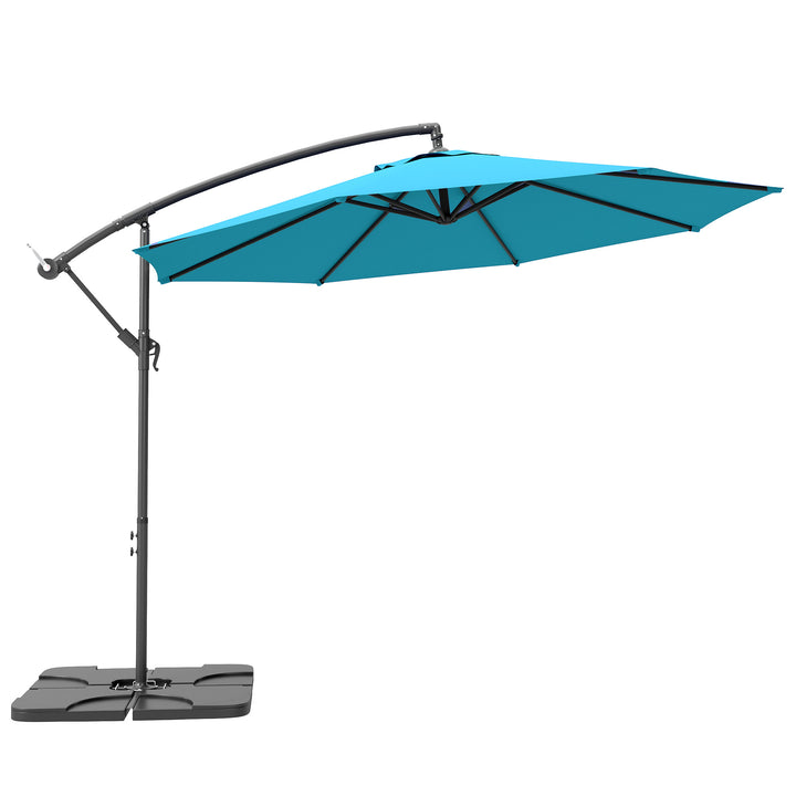 3m Overhanging Parasol, with Base, Weights and Cover - Blue