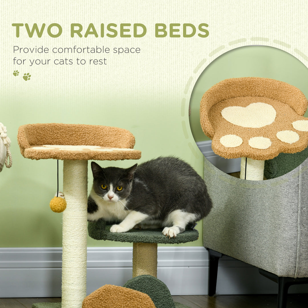 PawHut Compact Cat Tree: Scratching Posts, Dual Beds & Play Ball for Kittens, Space-Saving Design, 43 x 39 x 52cm, Grey | Aosom UK