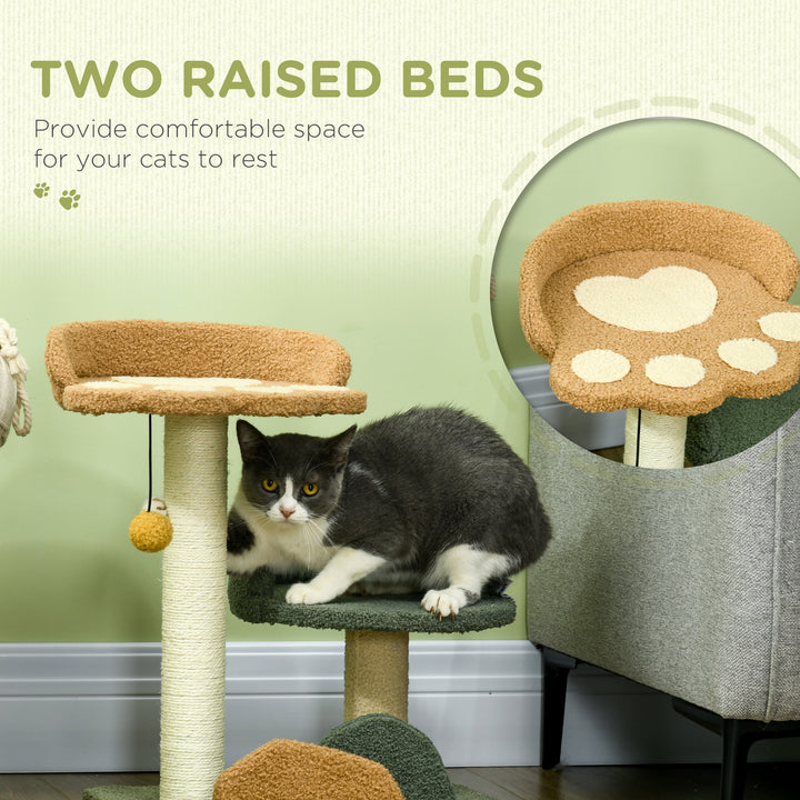 PawHut Compact Cat Tree for Kittens, with Scratching Posts, Dual Beds & Play Ball, 43 x 39 x 52cm, Grey