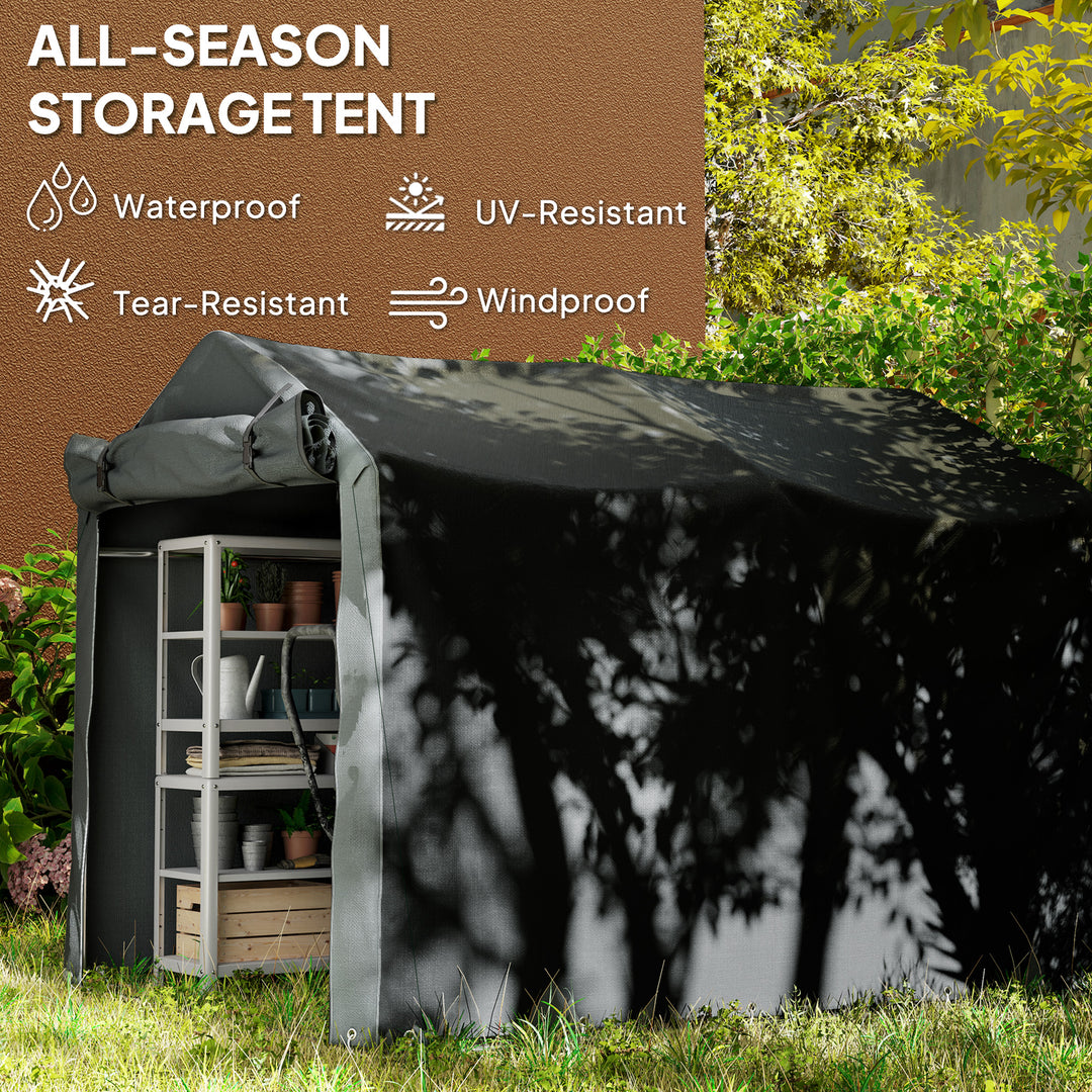 2.2 x 1.6 m Garden Storage Tent, Waterproof Anti-UV Bike Tent with Roll-up Zipper Door, Galvanised Outdoor Storage Shelter Carport for Bike, Motorbike, Garden Tools, Black