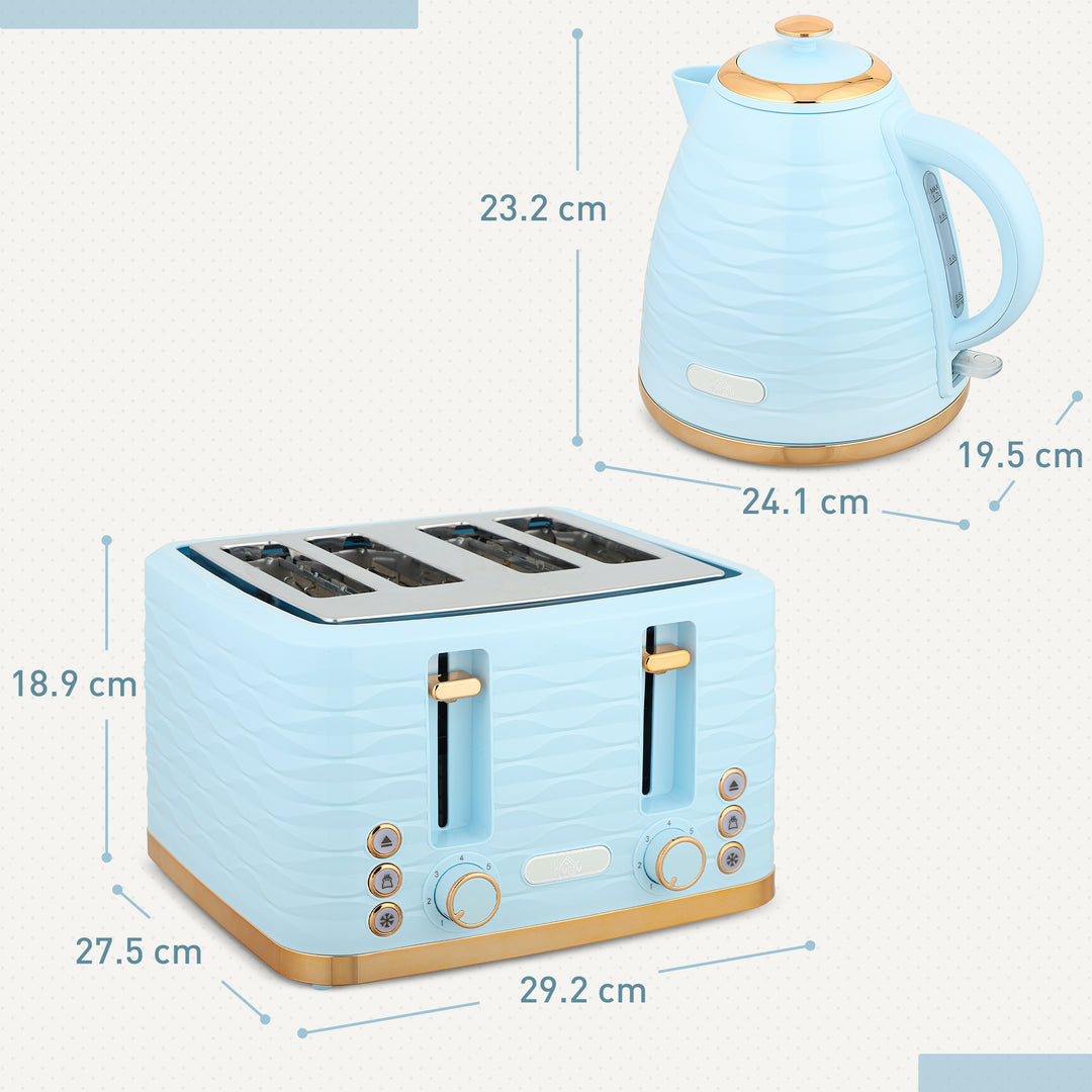 3000W 1.7L Kettle & 4 Slice Toaster, Kettle and Toaster Set with 7 Browning Controls and Crumb Tray, Light Blue