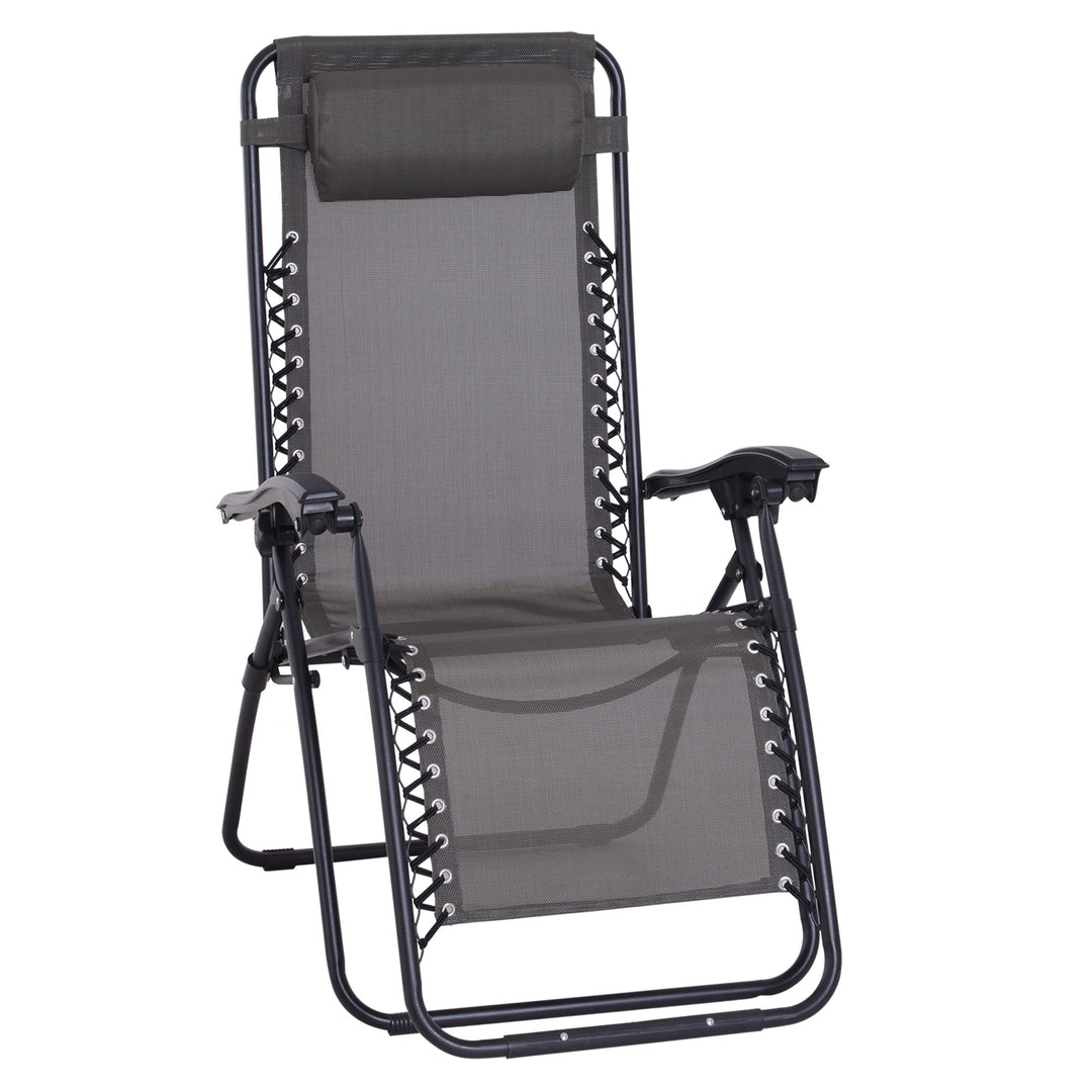 MCL Zero Gravity Chair Metal Frame Texteline Armchair Outdoor Folding and Reclining Sun Lounger with Head Pillow for Patio Decking Gardens Camping, Grey