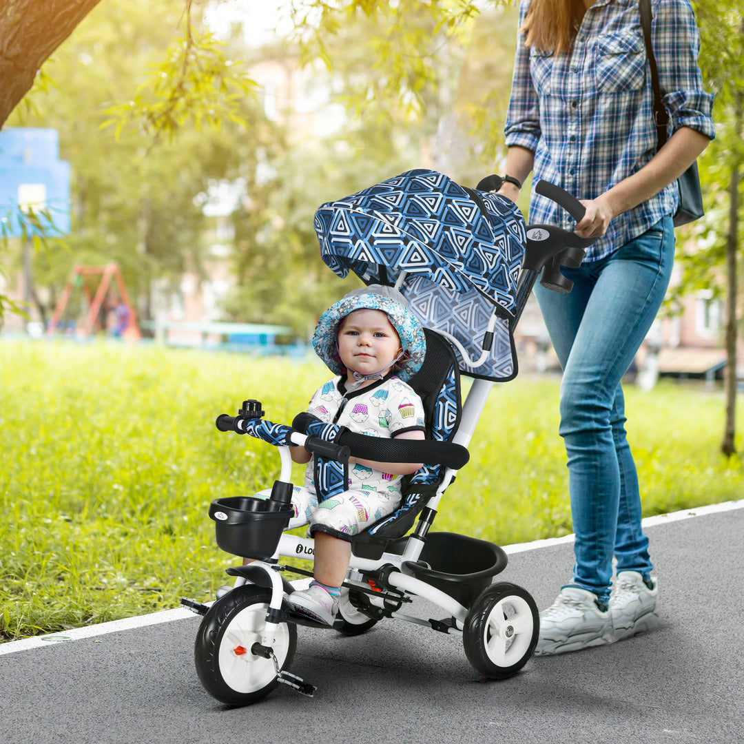 HOMCOM Metal Frame 4 in 1 Baby Push Tricycle with Parent Handle for 1-5 Years Old, Light Blue | Aosom UK