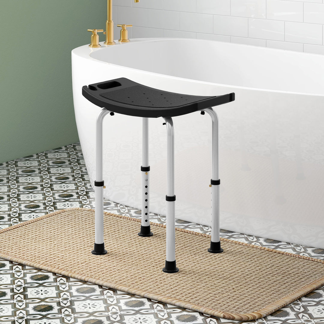 HOMCOM Height Adjustable Bath Stool, Aluminium Shower Stool with Non-Slip Pads for Elderly, Disabled, Seniors, Pregnant, Black | Aosom UK