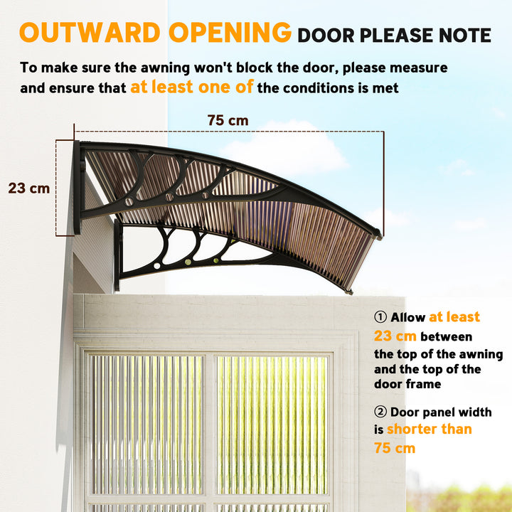 Front Door Canopy Outdoor Awning Aluminium Rigid Plastic Polycarbonate Rain Shelter UV Water Rain Resistant 100 x 75cm Brown