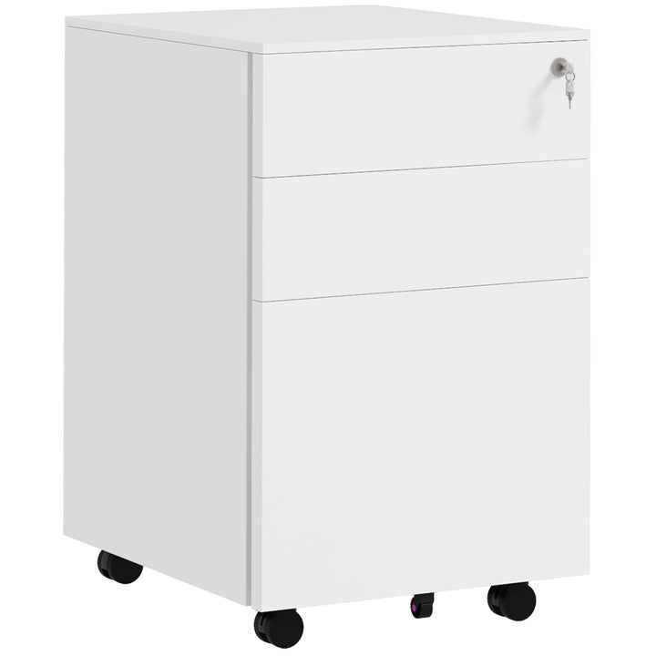 3-Drawer Vertical Filing Cabinet with Pencil Tray, Lock and 5 Wheels, Steel Mobile File Cabinet, for A4, Legal and Letter Size, Pre-Assembled Body, White