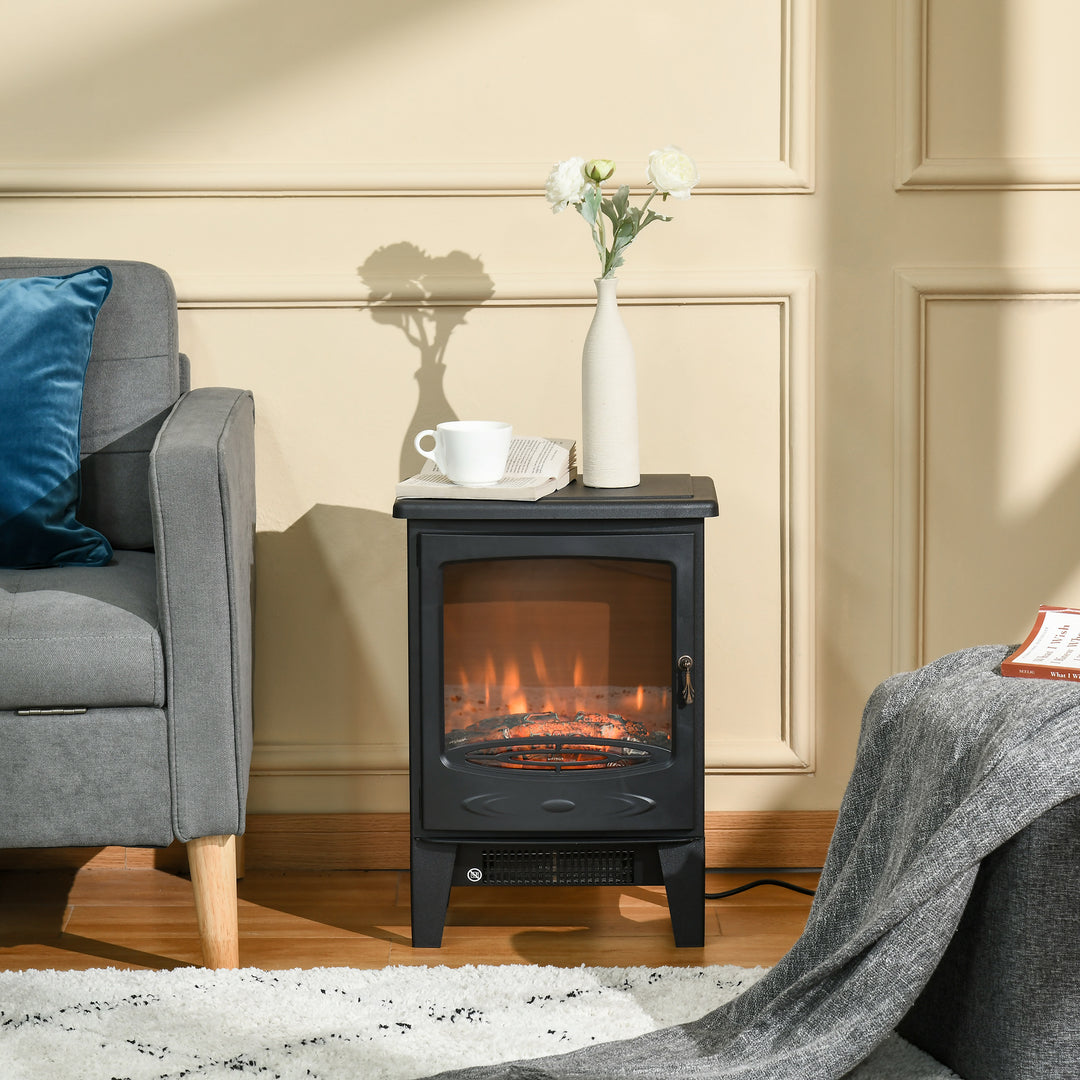 Electric Fireplace Stove, Free standing Fireplace Heater with Realistic LED Flame Effect, Overheat Safety Protection, 900W/1800W, Black
