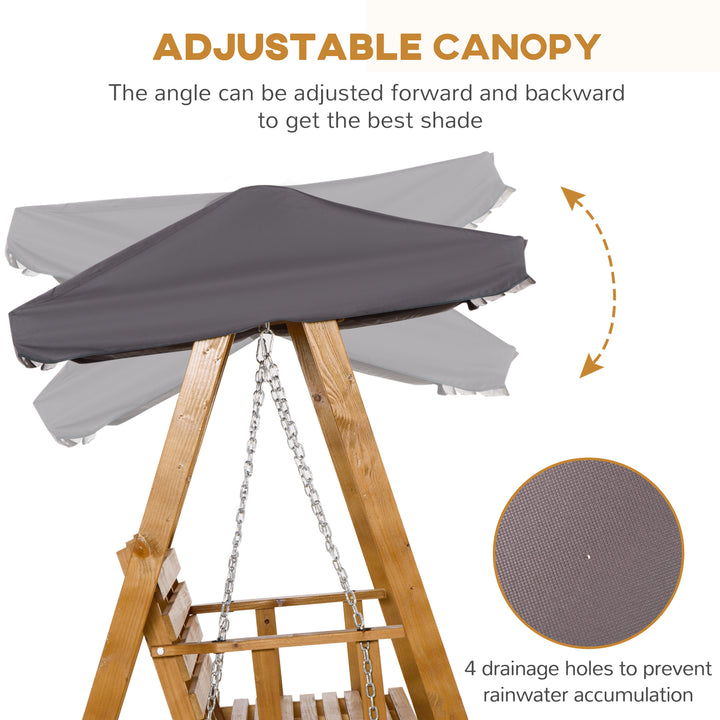 3 Seater Garden Swing Seat Swing Chair Outdoor Wooden Swing Bench Hammock with Adjustable Canopy