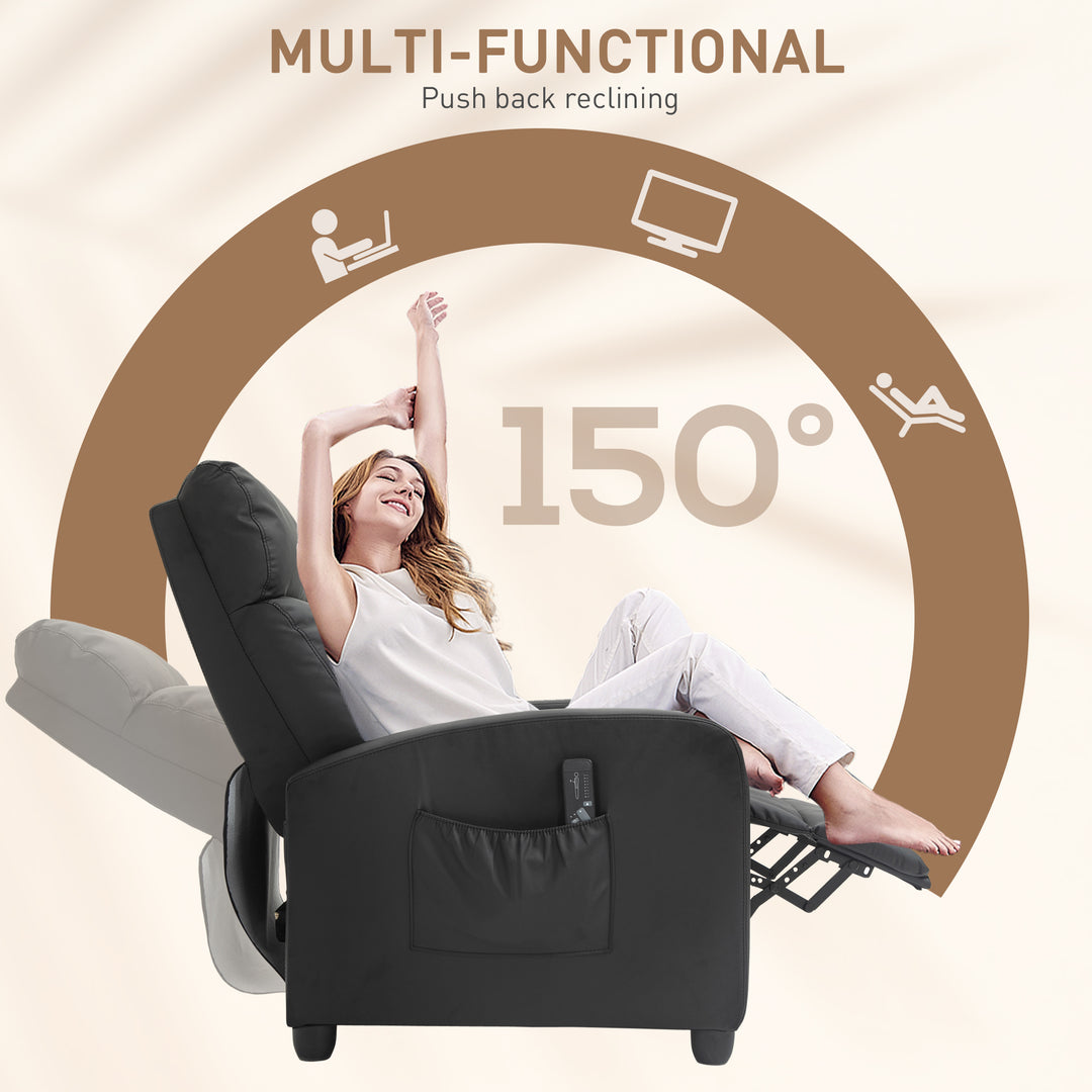MCL Massage Recliner Armchair with 150° Recline, Faux Leather, Side Pocket, Black