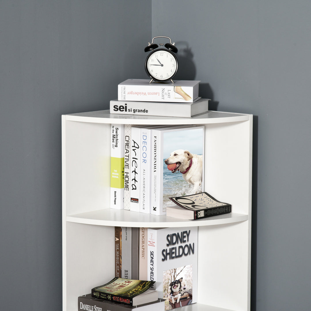 HOMCOM Wood Corner Shelf 4 Tier Unit Freestanding Bookshelf Plants Stand Display Shelf Modern Decoration White | Aosom UK