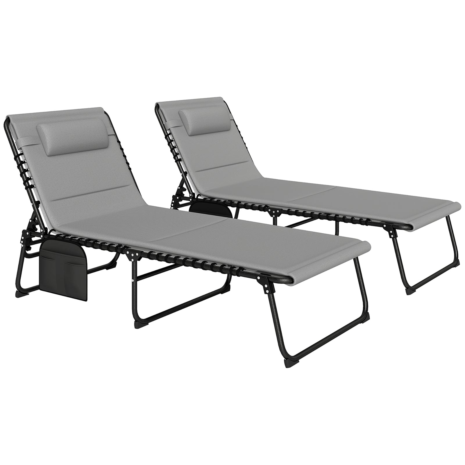 Set of Two Reclining Sun Loungers - Light Grey